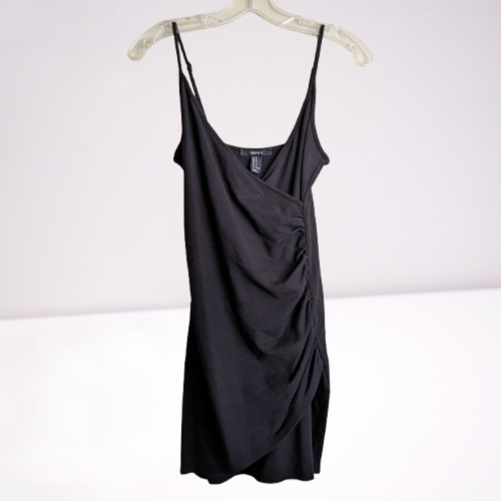 Forever 21 Dress Mini Faux Wrap Bodycon Black Thin Adjustable Straps V-n…